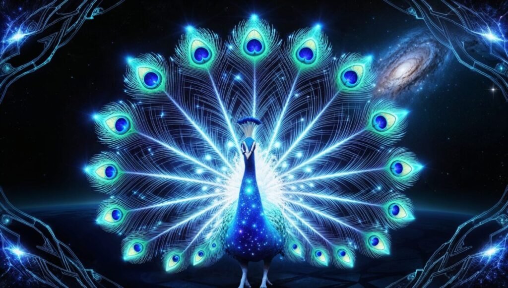 Fantasy Peacock Composed of Luminescent Light and Shadows
