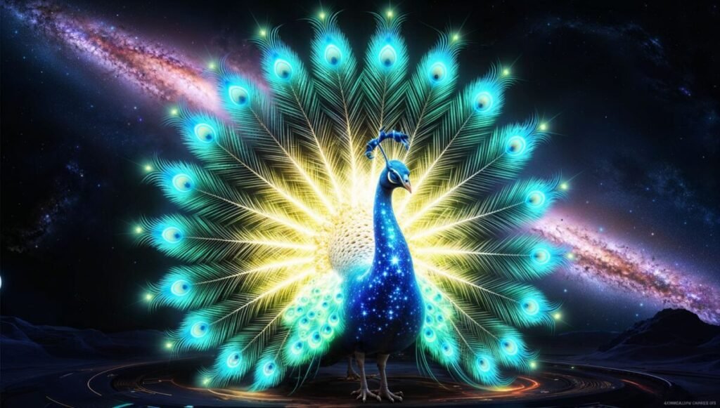 Wide Fantasy Peacock Luminescent Light and Silhouette