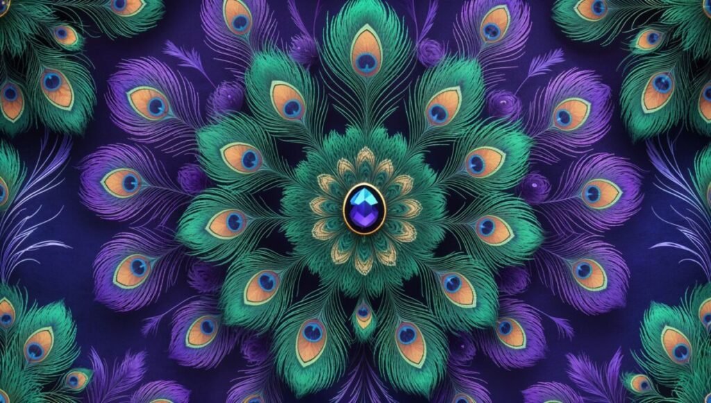 Peacock Feather Mandala Pattern with Intricate Symmetry Wide