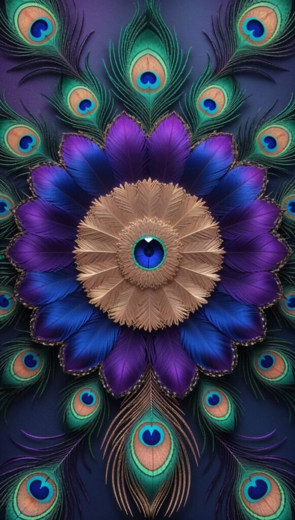 Peacock Feather Mandala Pattern with Intricate Symmetry